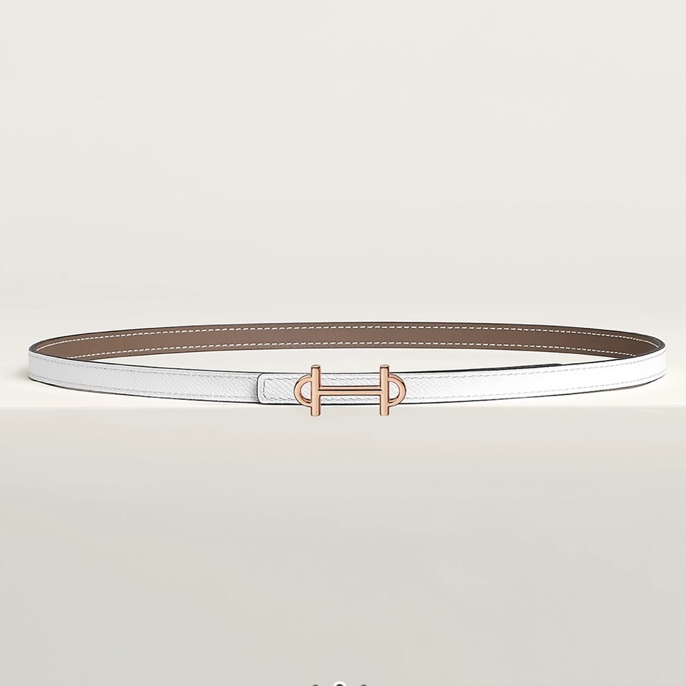 Hermes rose gold gamma carrousel Blanc etoupe reversible leather 13mm size 85